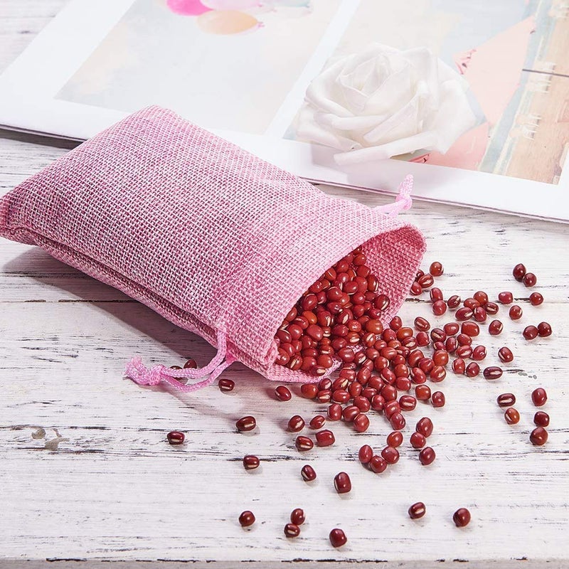Bezall 50Pcs Pink Burlap Bags with Drawstring, 2.7x3.5 Inch Small Linen Gift Bags Jewelry Candy Pouch Sacks for Christmas, Wedding Favor, Party, DIY Crafts - Image 5